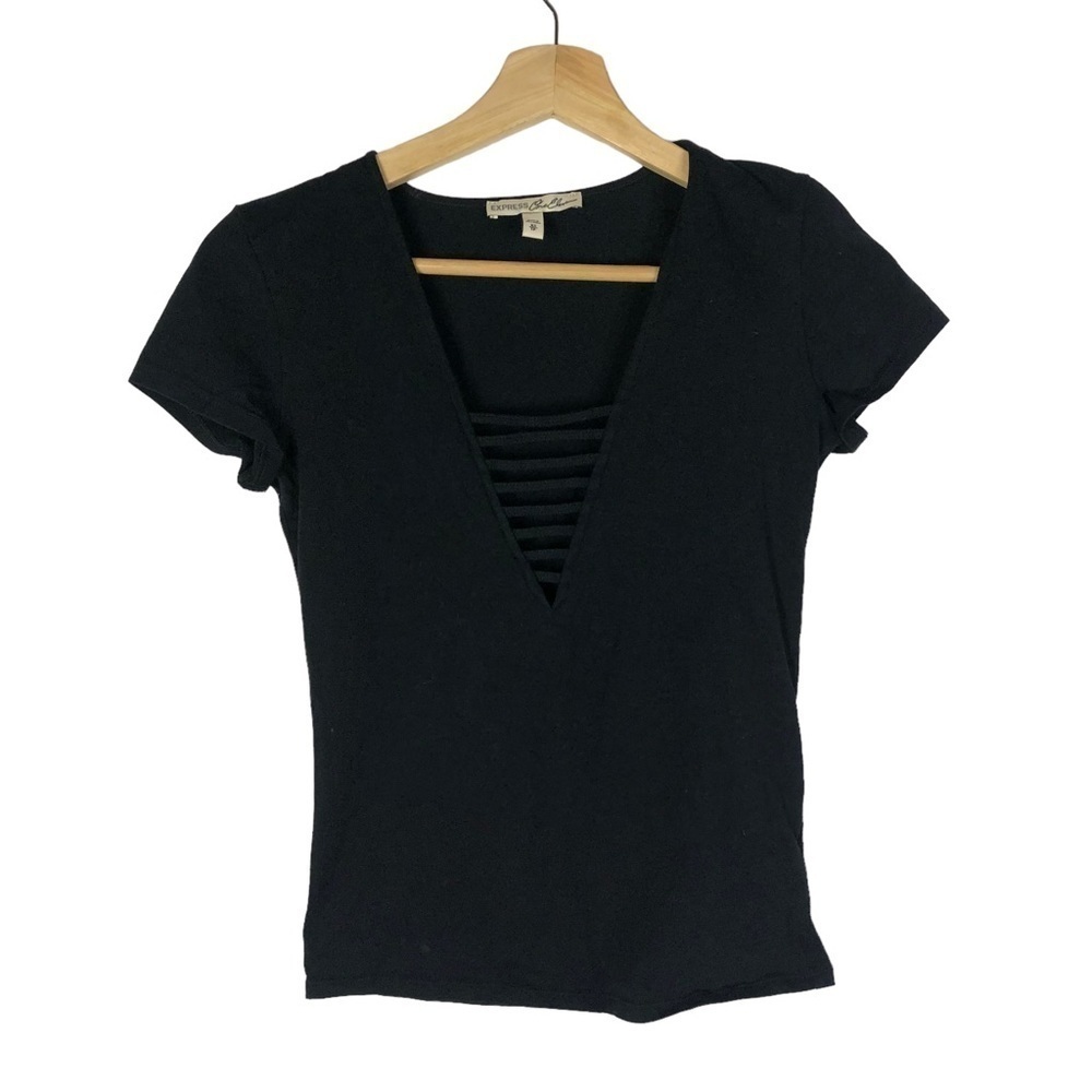 Express Black Cut Out V-Neck Short Sleeve T-Shirt‎ XS